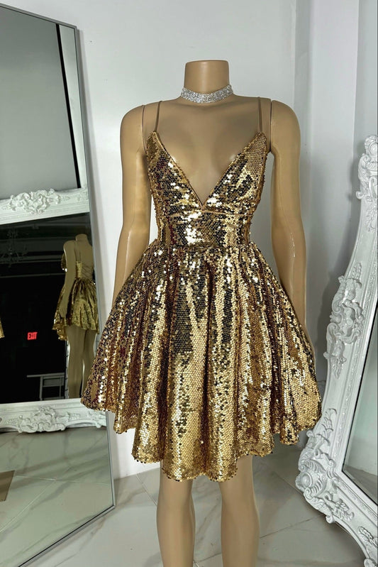 Sequin A-Line Homecoming Dress with Lace-Up Back