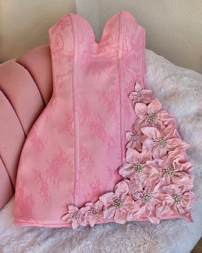 Strapless Sweetheart Corset Mini Dress with 3D Flowers