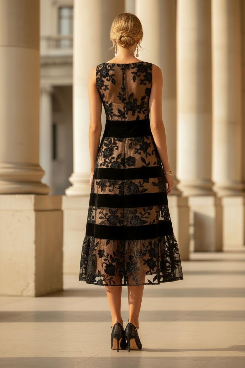 Floral Illusion A-Line Midi Dress