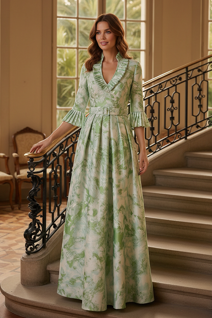 Elegant A-Line Maxi Dress with Ruffled Collar