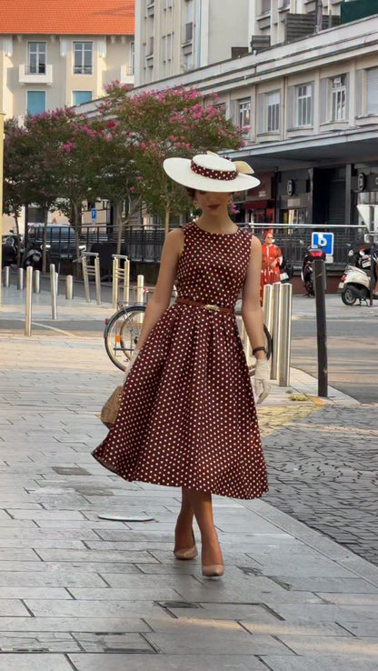 Sleeveless Polka Dot Pleated Midi Dress