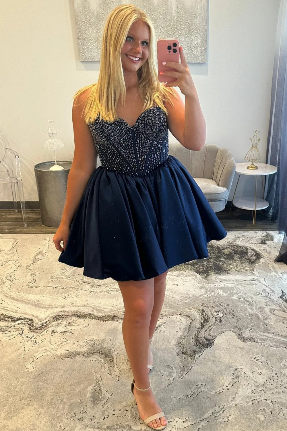 Strapless Sweetheart Beaded Corset Homecoming Dress