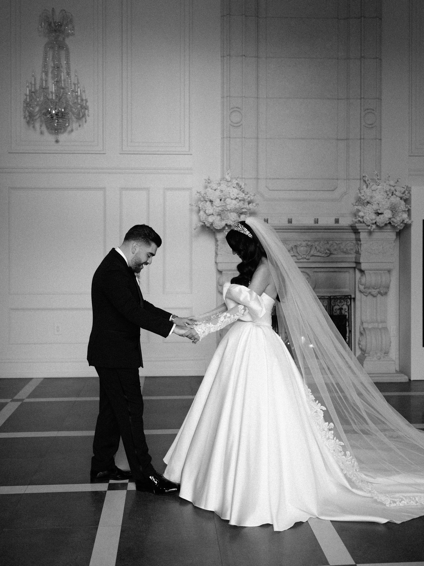 Off-the-Shoulder Satin Ball Gown Wedding Dress