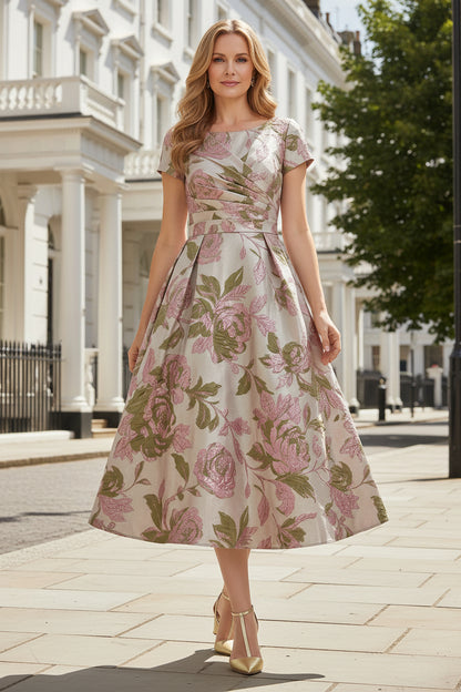 Floral Jacquard Pleated A-Line Midi Dress