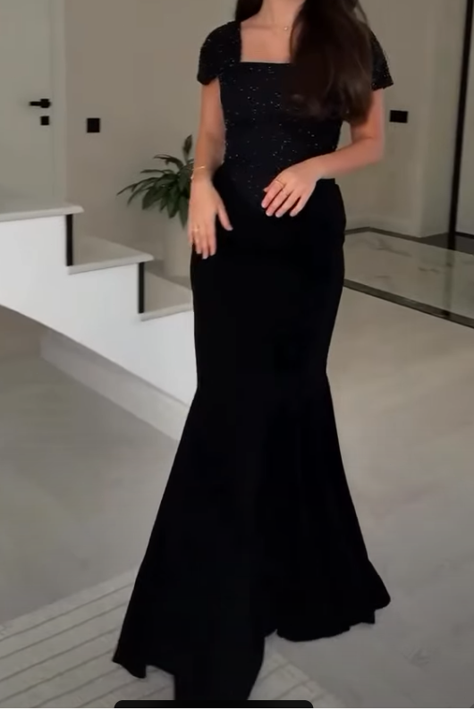 Square Neck Sequin Velvet Mermaid Gown