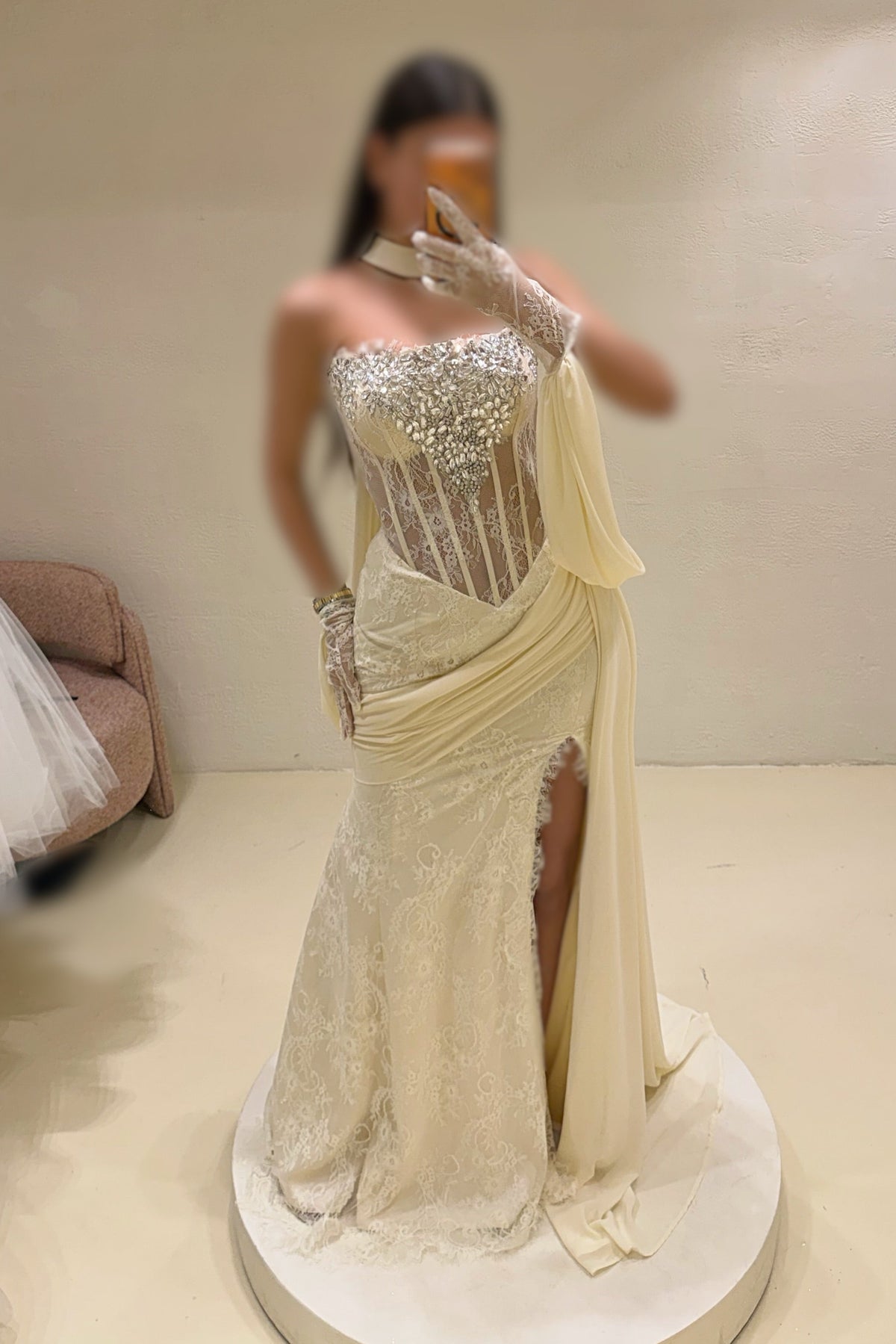 Corset Lace Mermaid Evening Gown with Scarf