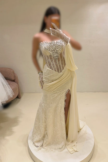 Corset Lace Mermaid Evening Gown with Scarf