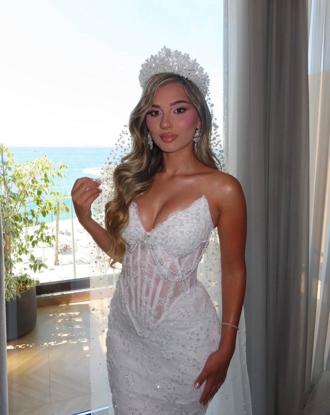 Corset Mermaid Wedding Dress with Pearl Beading