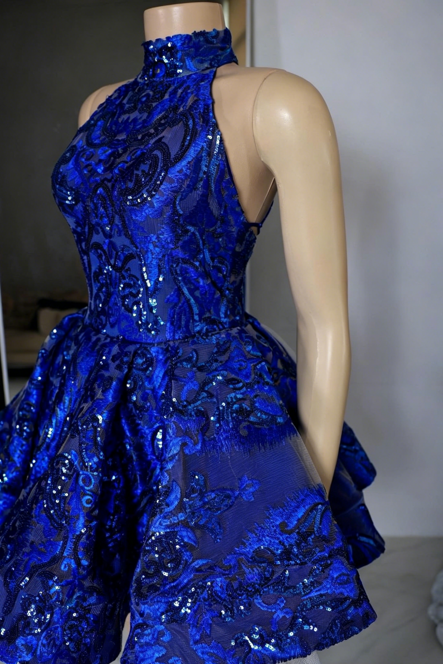 Halter Neck Open Back Sequined Mini Dress