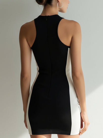 Ribbed High-Neck Colorblock Mini Dress