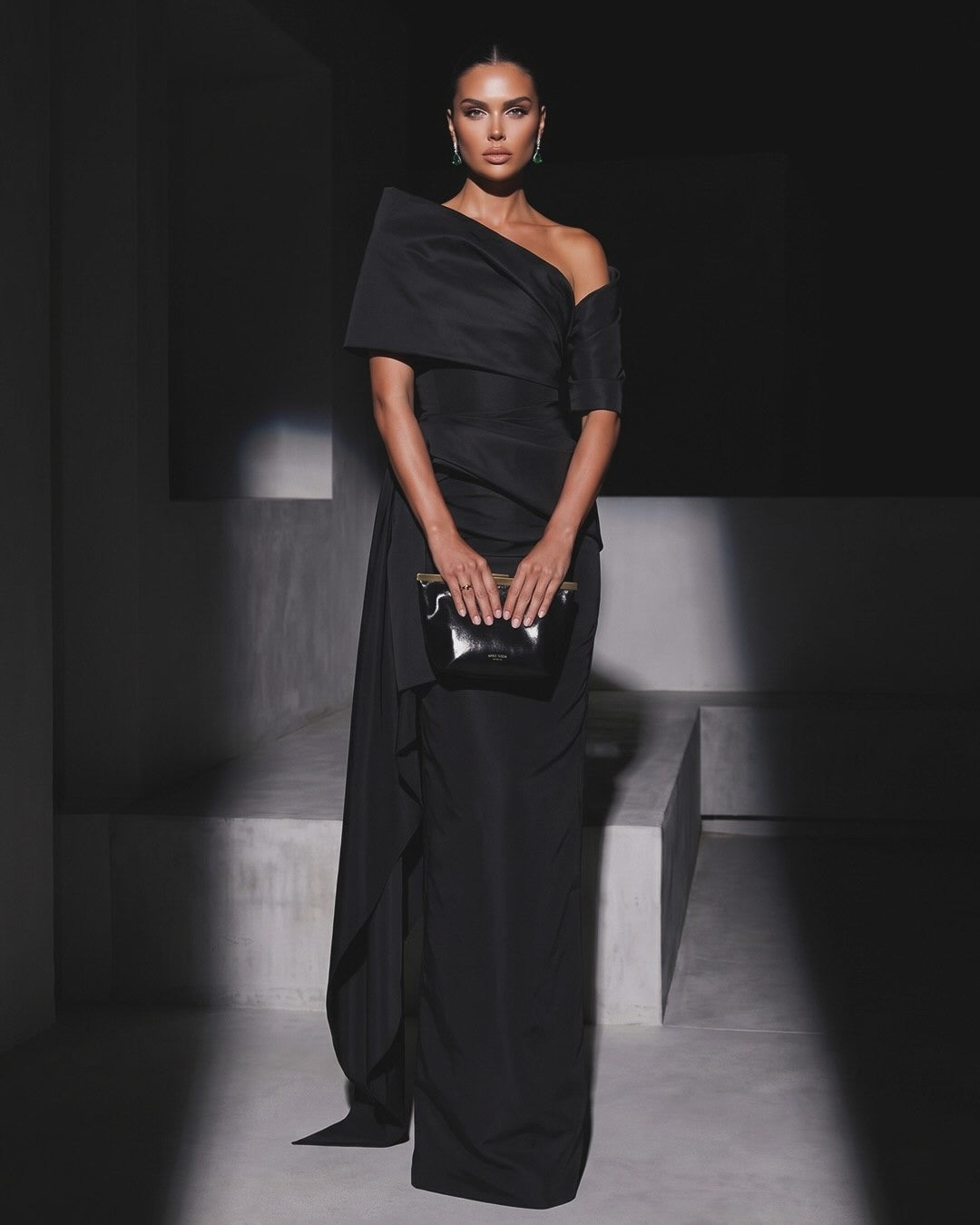 One-Shoulder Sculptural Draped Evening Gown