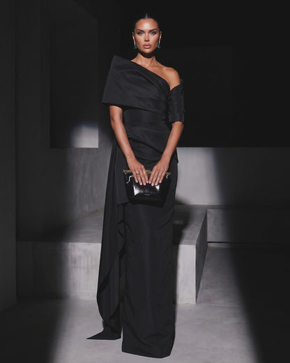 One-Shoulder Sculptural Draped Evening Gown