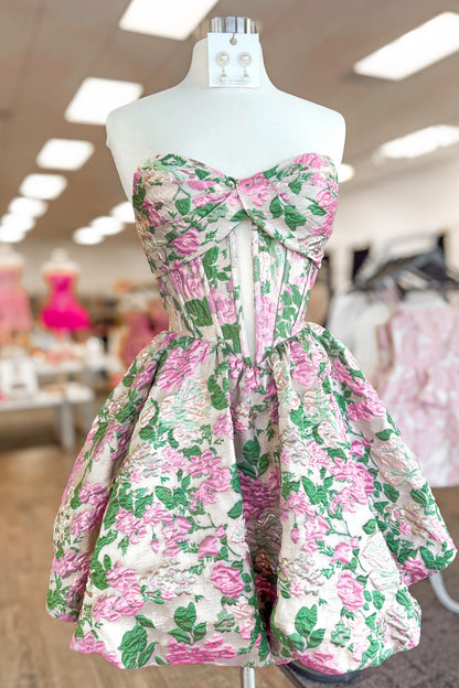 Strapless Floral Jacquard Corset Mini Dress