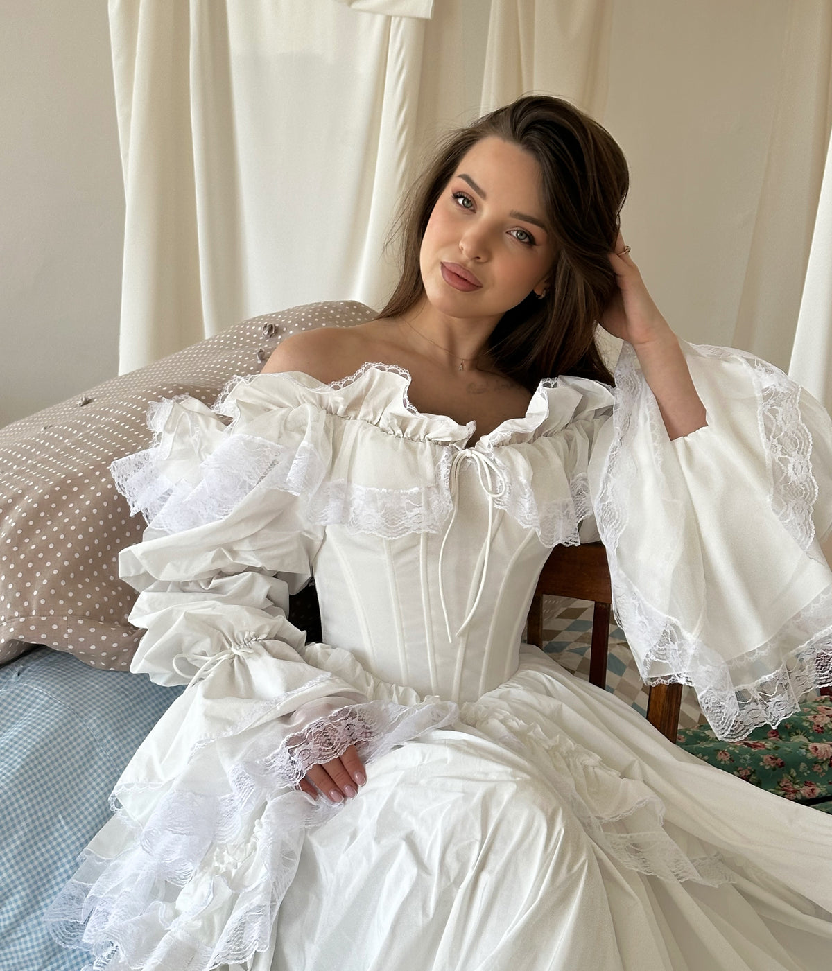 Off-Shoulder Corset Ball Gown with Ruffle Tiers