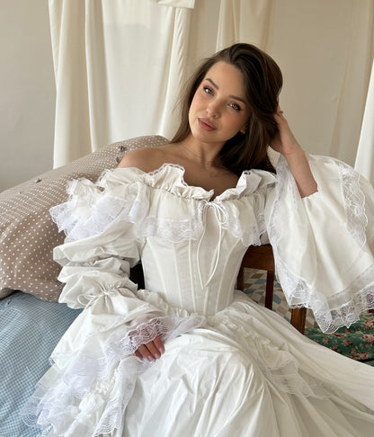 Off-Shoulder Corset Ball Gown with Ruffle Tiers