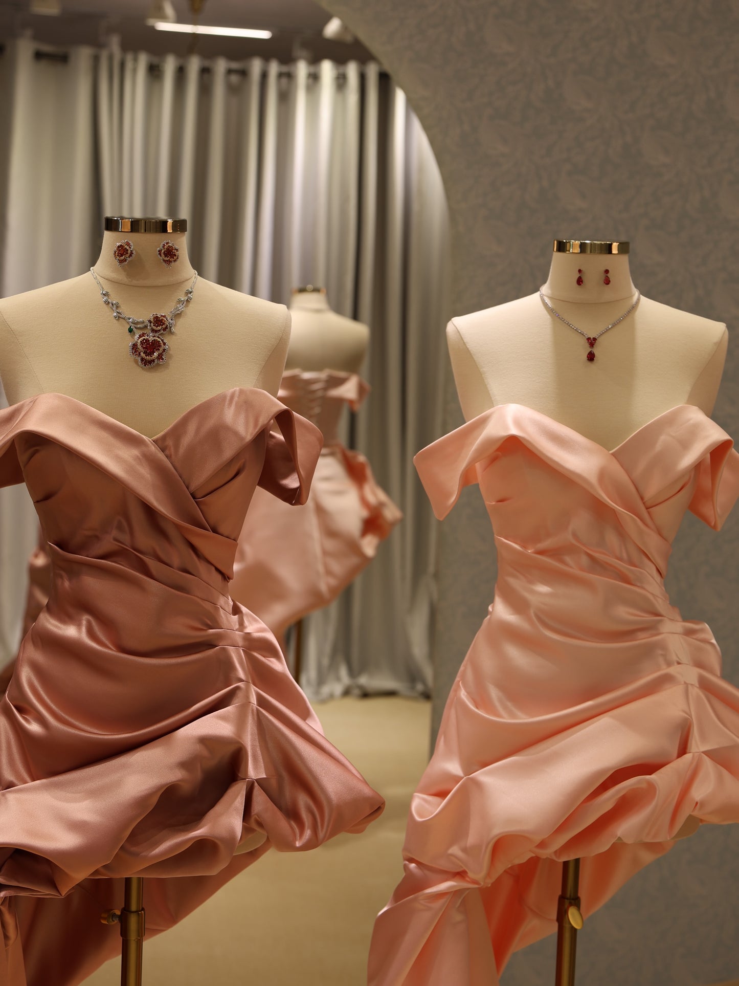 Asymmetric Draped Satin Evening Gown with Train