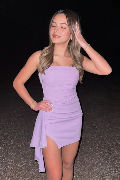 Strapless Ruched Mini Dress with Side Drape