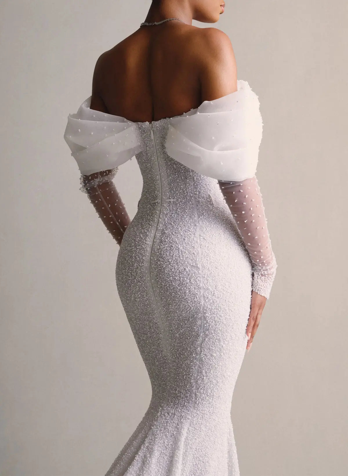 Off-the-Shoulder Mermaid Wedding Dress with Train