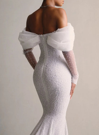 Off-the-Shoulder Mermaid Wedding Dress with Train