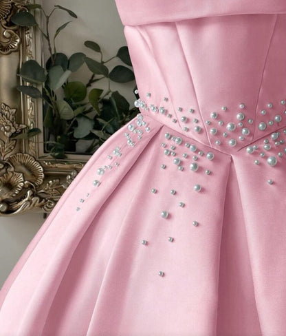 Pearl Beaded Satin Corset Short Dress