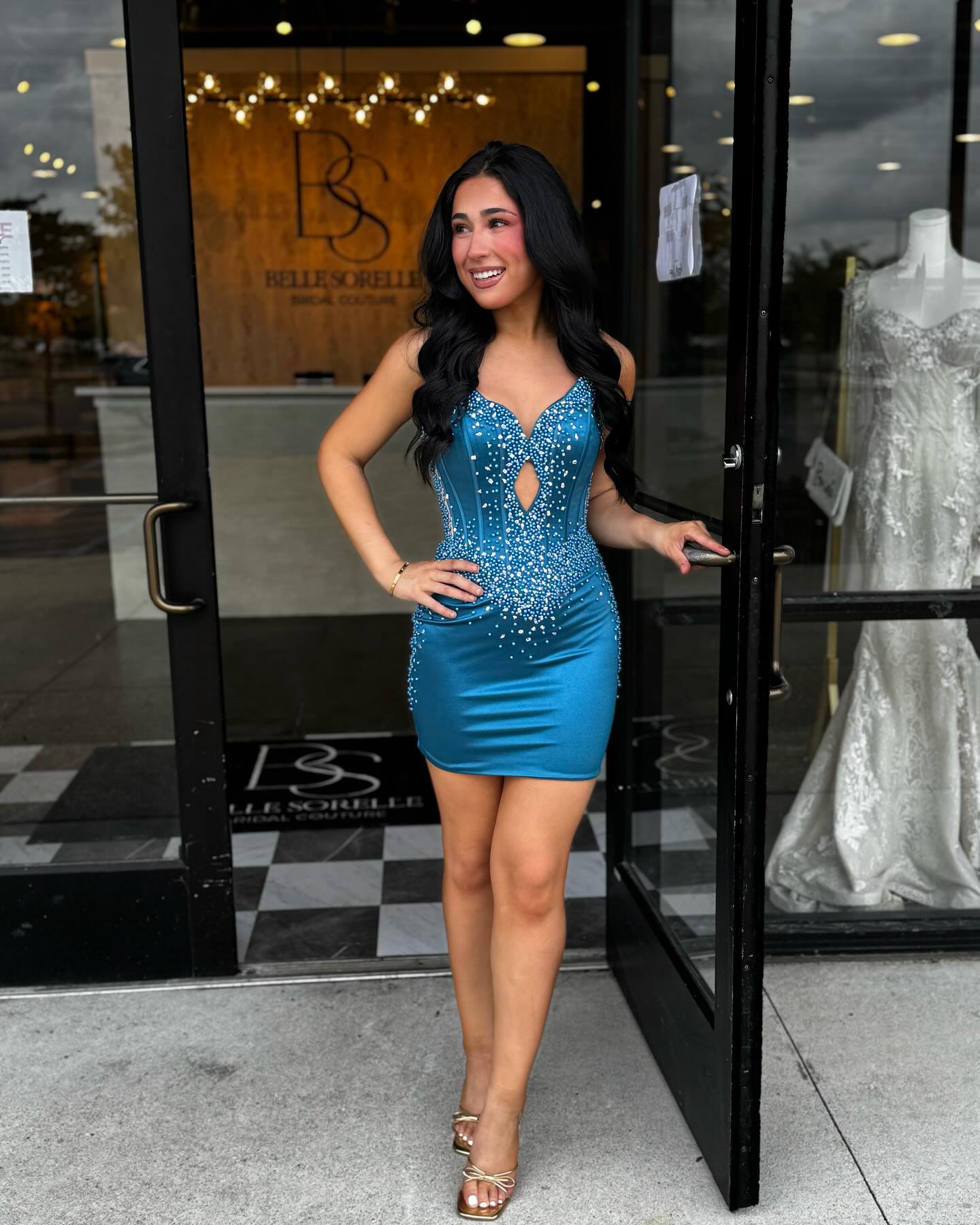 Crystal Beaded Corset Satin Mini Dress