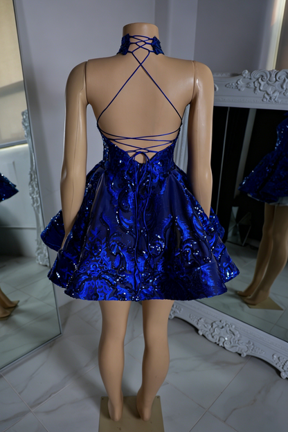 Halter Neck Open Back Sequined Mini Dress