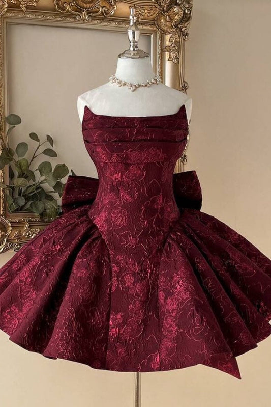 Strapless Jacquard Mini Dress with Statement Bow