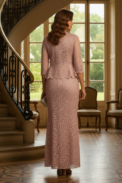 Lace Sheath Evening Gown with Peplum Jacket