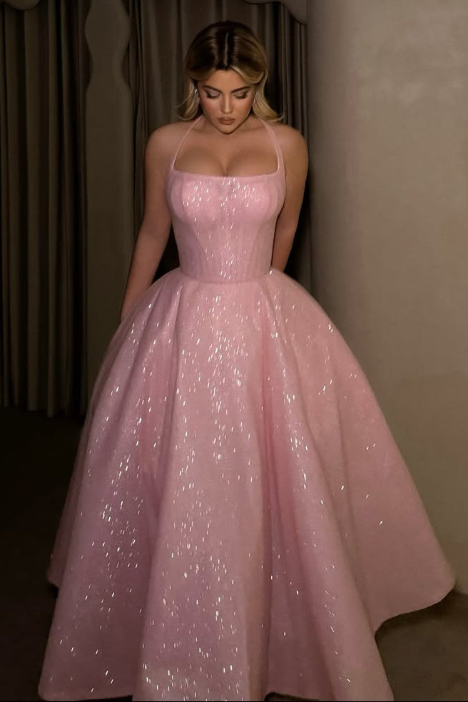 Glitter Halter Corset Ball Gown