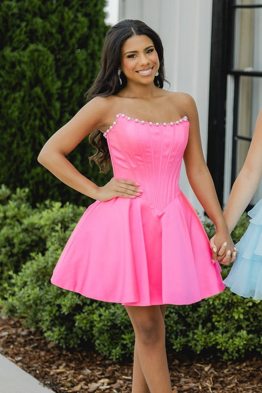 Pearl Trimmed Corset Mini Dress