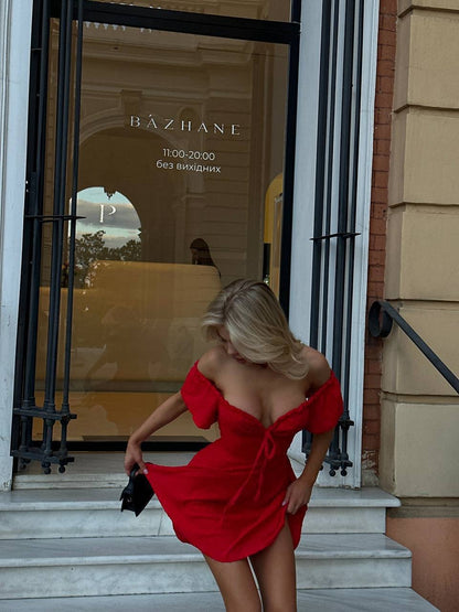 Romantic Off-the-Shoulder Tie-Front Mini Dress