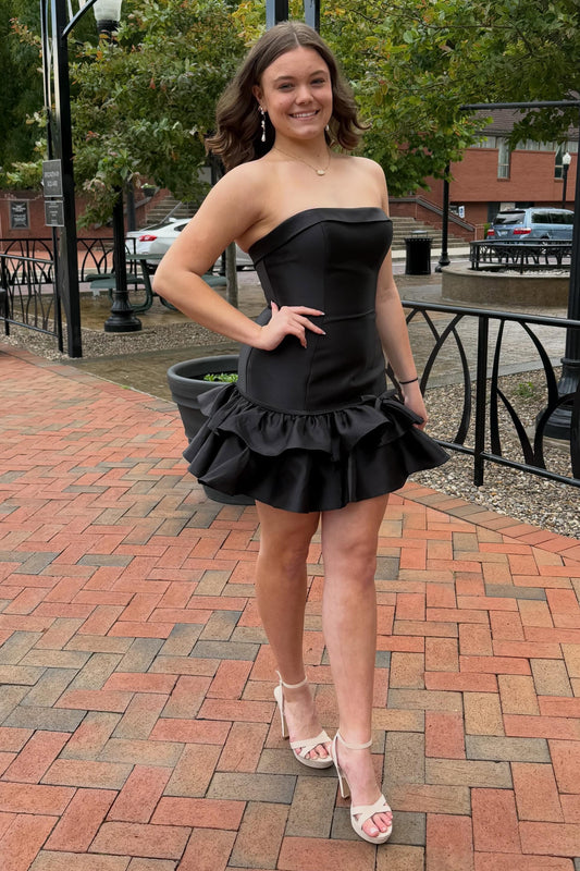 Strapless Tiered Ruffle Fit and Flare Mini Dress