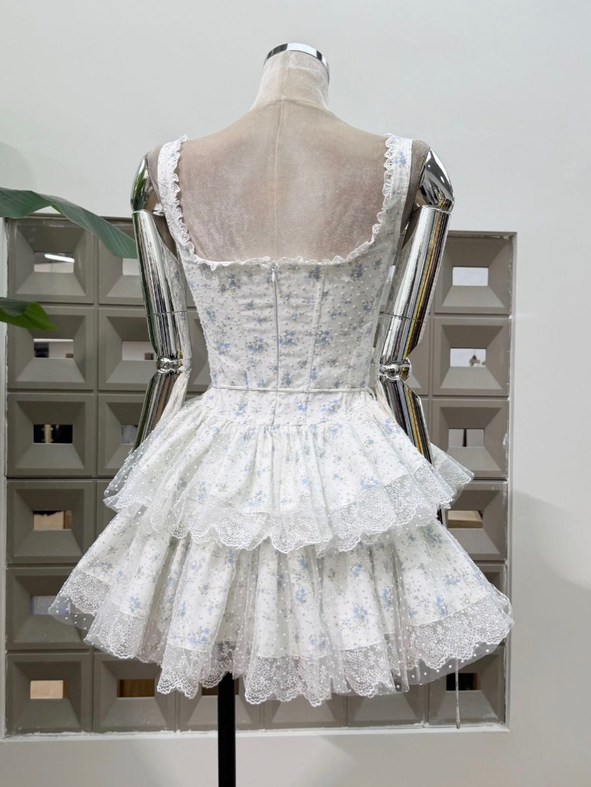 Tiered Floral Mini Dress with Lace Trim