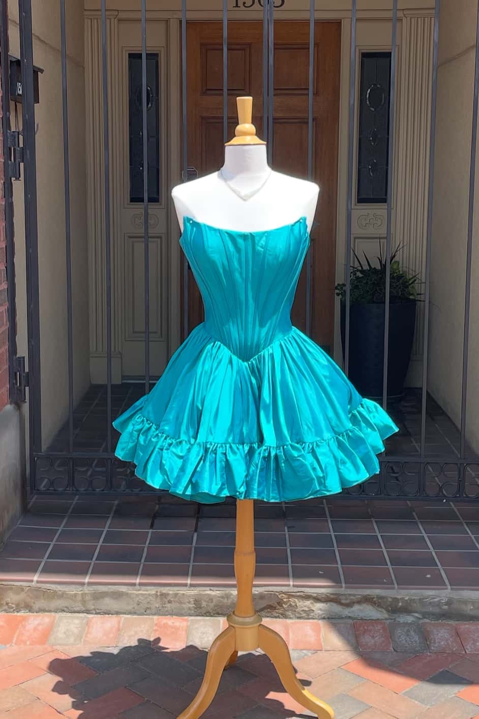 Strapless Corset Taffeta Mini Dress with Ruffles