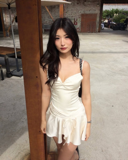 Satin Ruffled Sweetheart Mini Dress