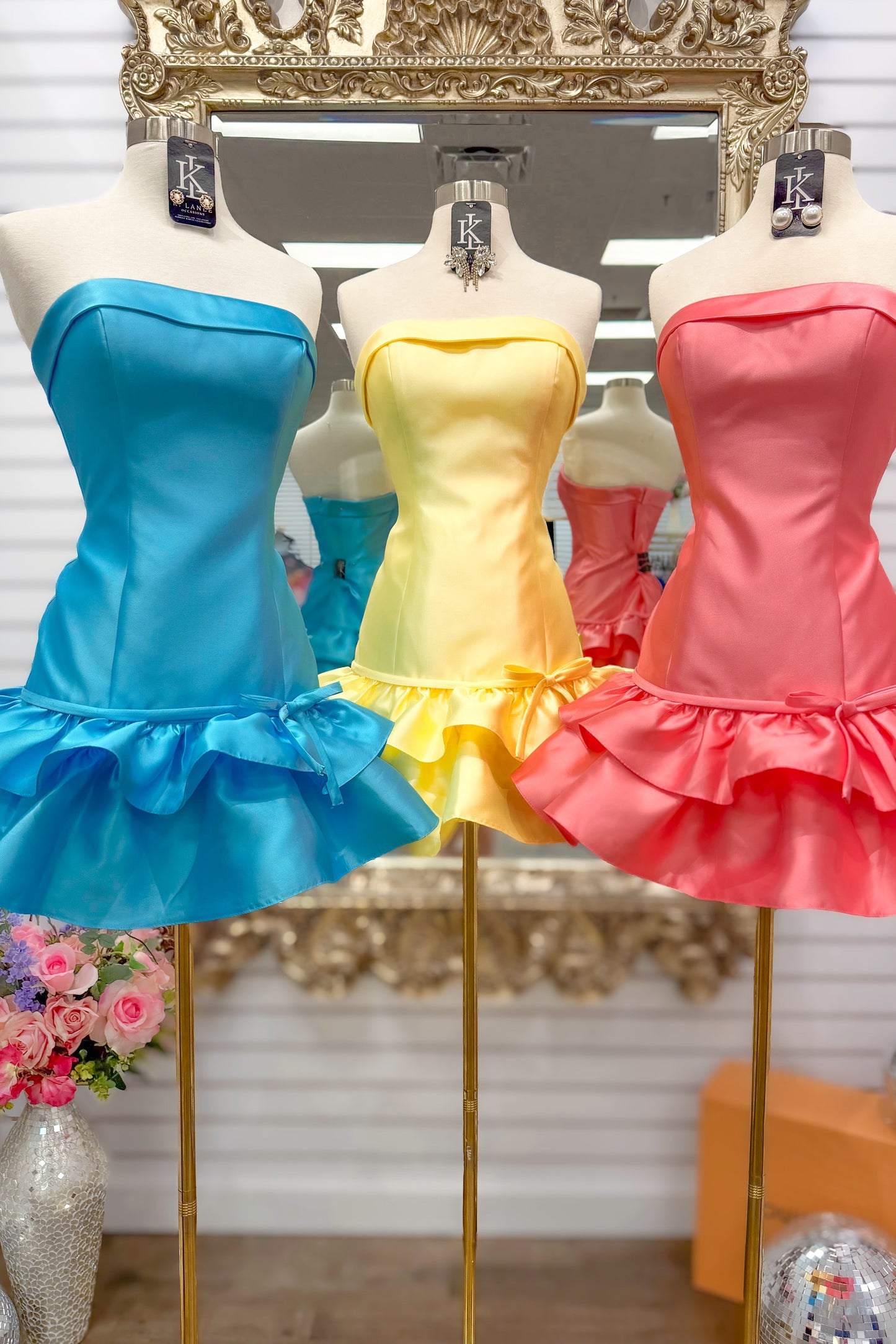 Strapless Tiered Ruffle Mini Dress with Bow