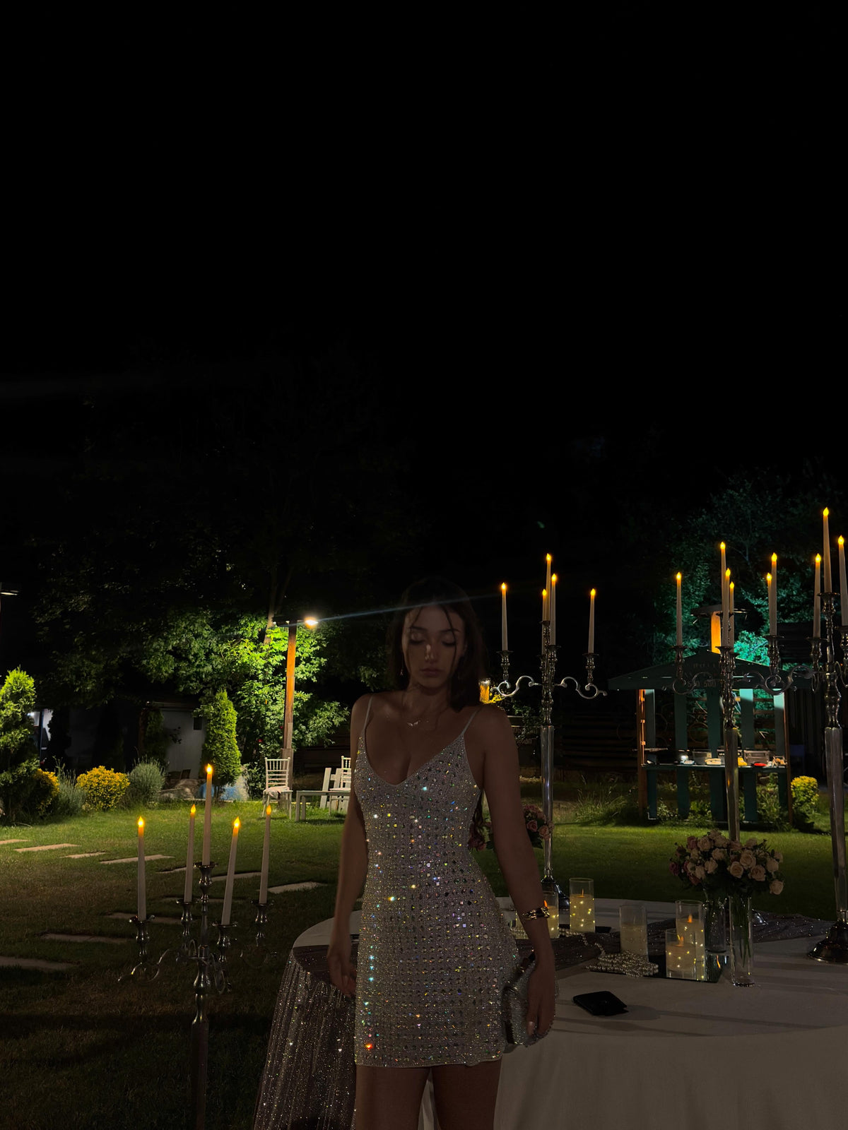 Rhinestone Embellished Mini Dress with Spaghetti Straps