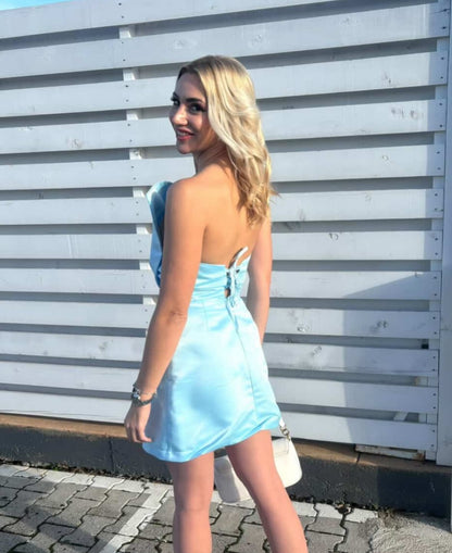 One Shoulder Satin Mini Dress with Open Back