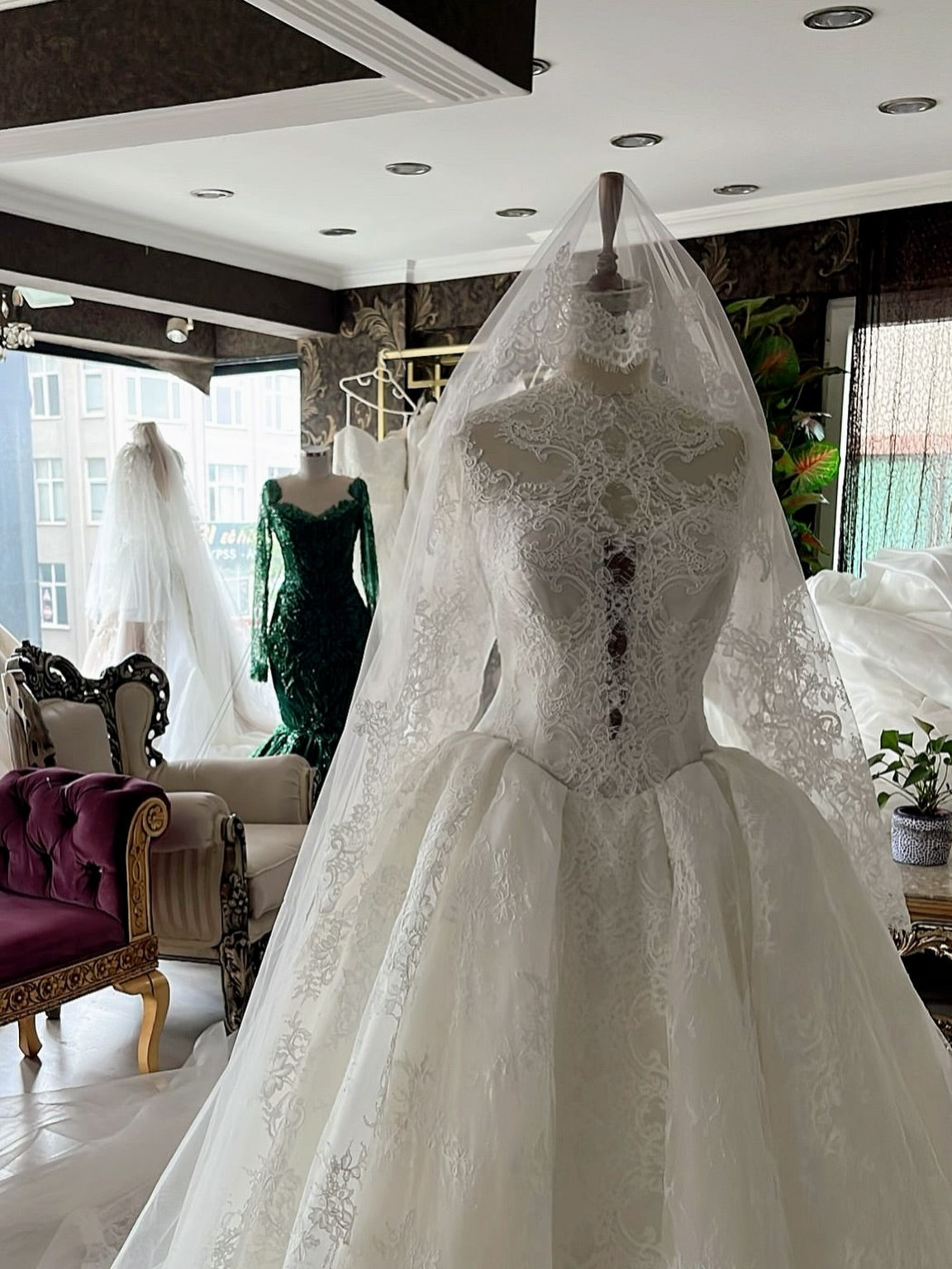 Lace High Neck Ball Gown Wedding Dress