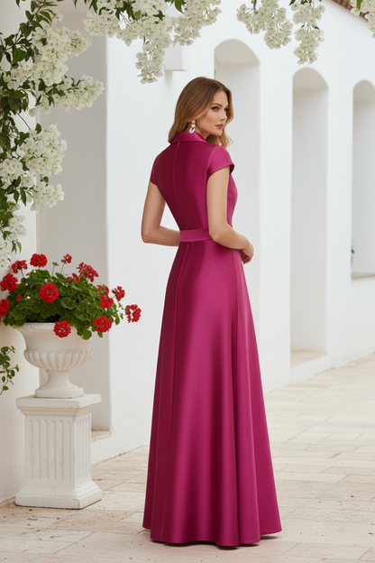 Satin Wrap Gown with Shawl Collar & High Slit