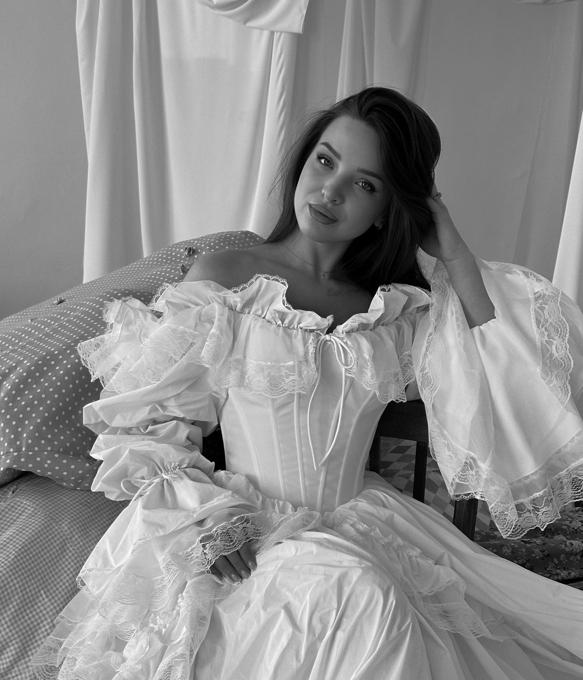 Off-Shoulder Corset Ball Gown with Ruffle Tiers