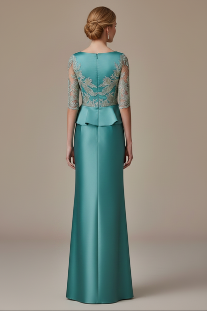 Embroidered Illusion Peplum Evening Gown