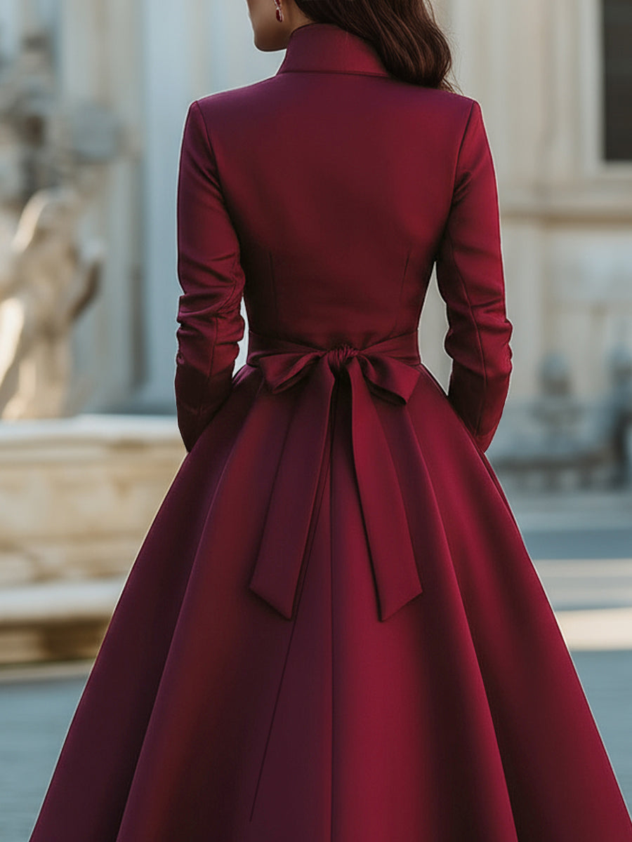 Asymmetrical Button High Neck Midi A-Line Dress