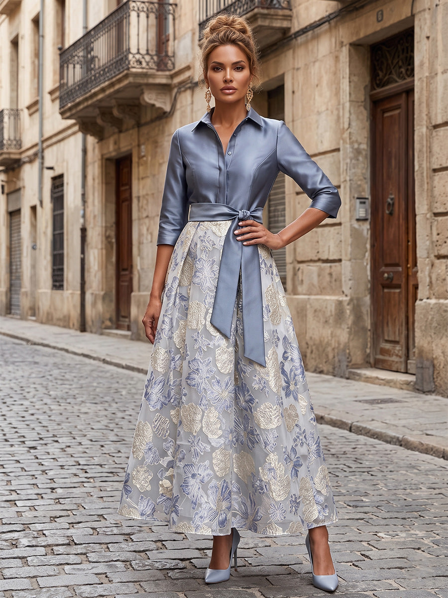 A-Line Shirt Dress with Floral Jacquard Skirt