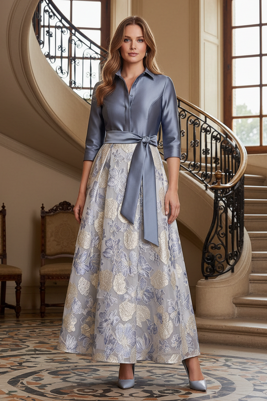 A-Line Shirt Dress with Floral Jacquard Skirt