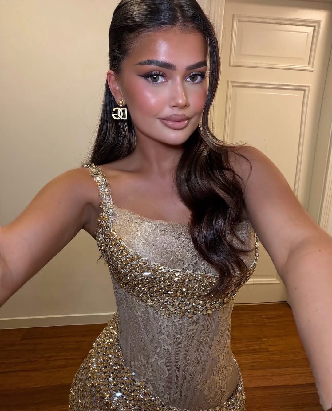Asymmetric Corset Beaded High-Slit Gown