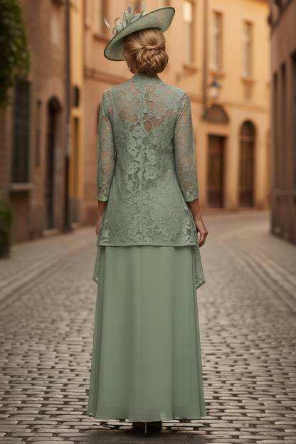 Sage Green Lace Jacket Chiffon Mother of the Bride Dress