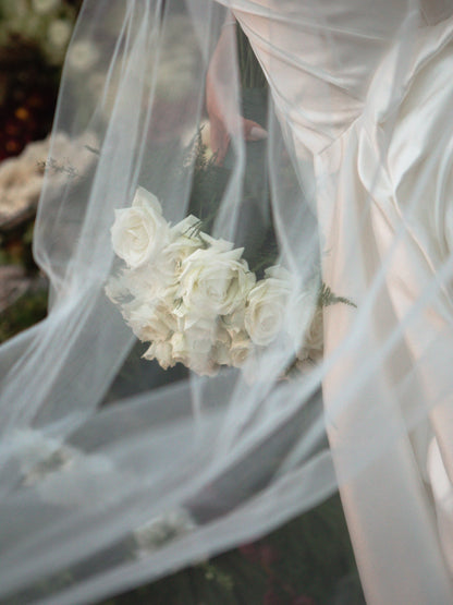 Strapless Ruched Satin Ball Gown Wedding Dress