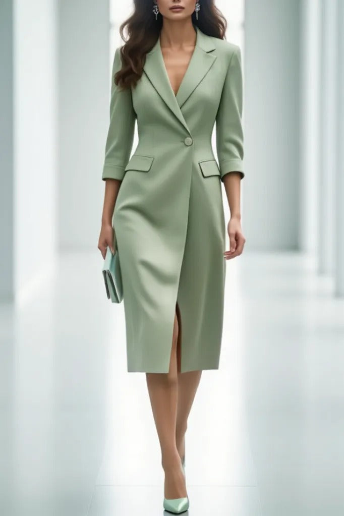 Tailored Blazer Midi Dress with Flap Pockets
