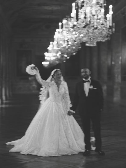 Lace Ball Gown Wedding Dress with Long Sleeves